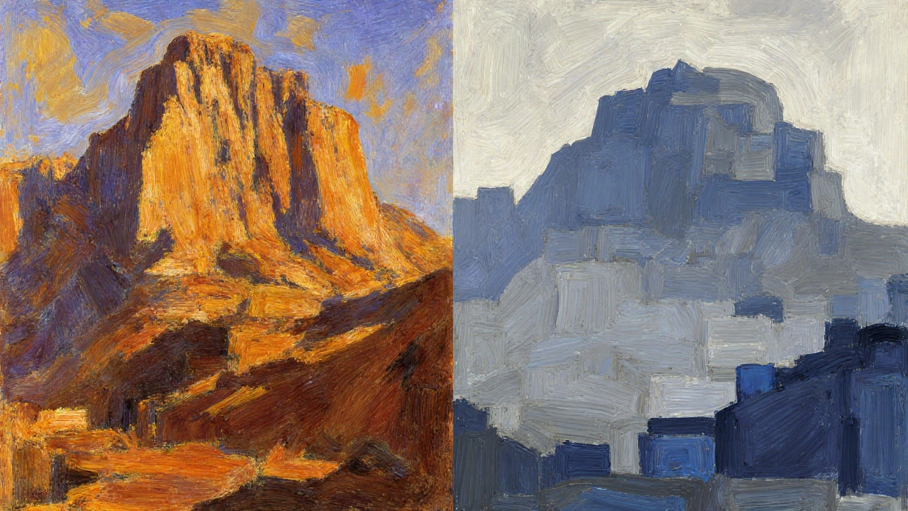 Deux versions de la Montagne Sainte‑Victoire montrant l'évolution des couleurs et du style.