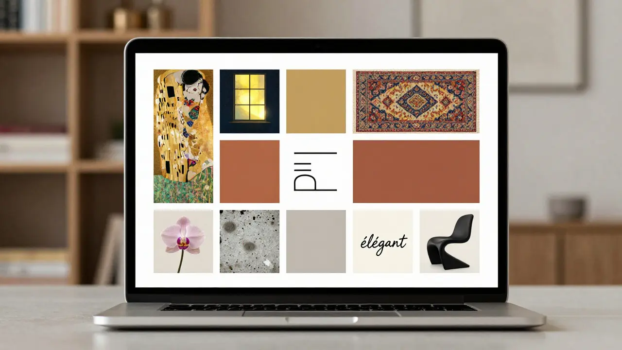 Tableau numérique sur écran d'ordinateur avec motifs dorés, lumière et texte manuscrit.