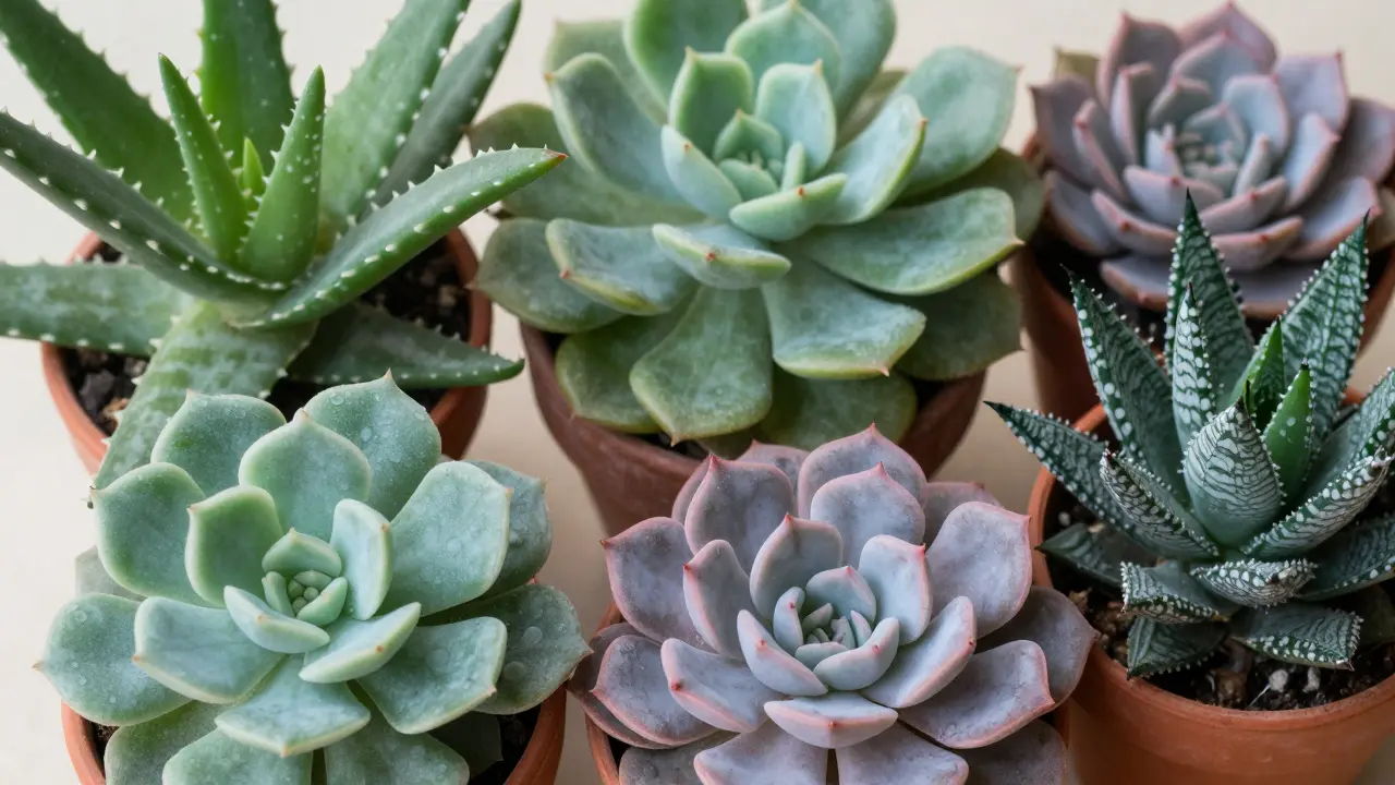 Plan rapproché montrant différentes variétés de succulentes avec leurs feuilles charnues caractéristiques