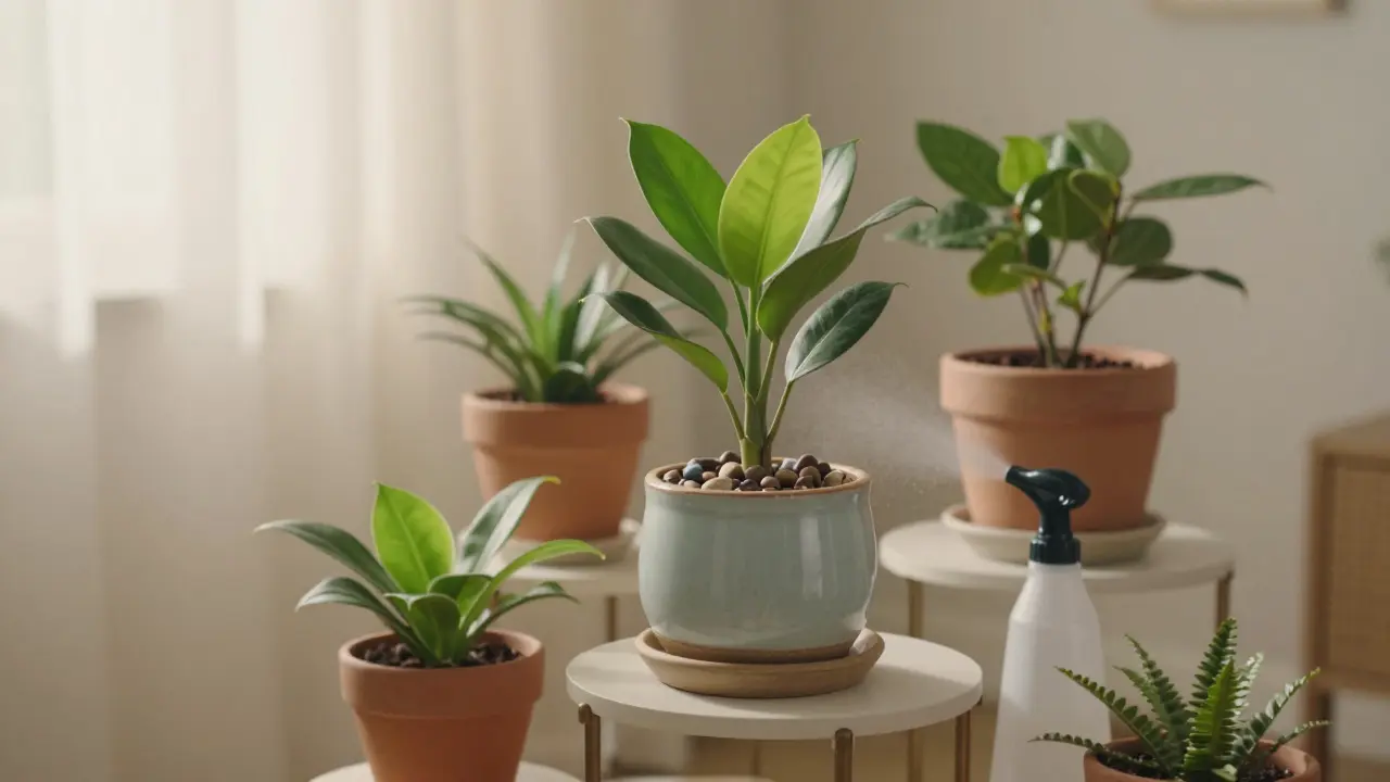 Plante nouvellement rempotée dans un pot décoratif lumineux