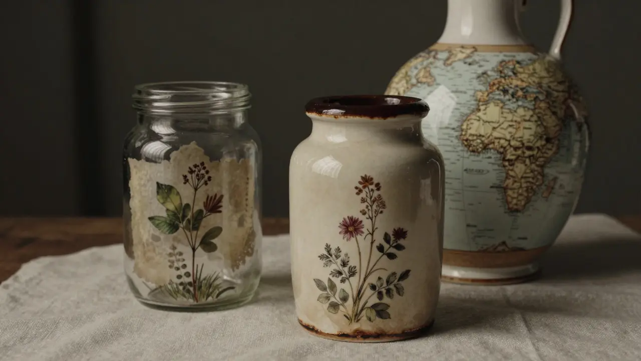 Objets déco finis au style vintage avec effet vieilli et bords usés