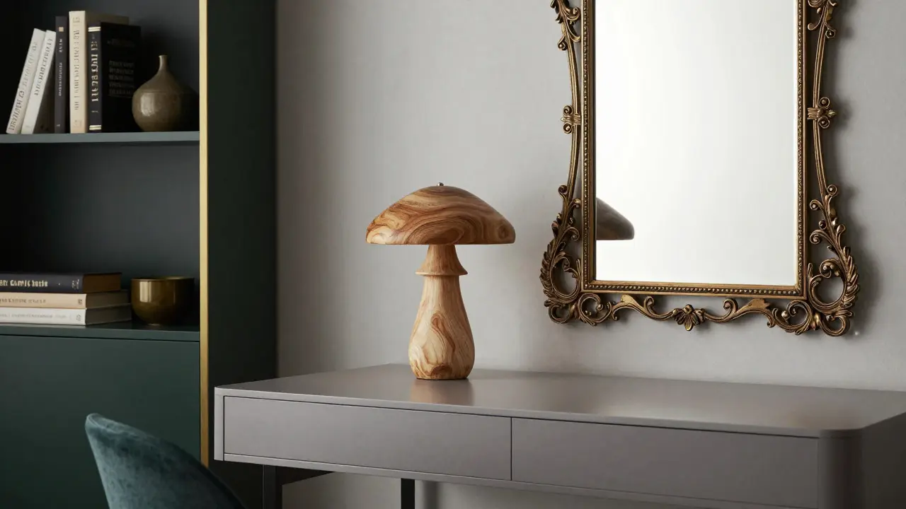 Bureau élégant mêlant design contemporain et objets artisanaux locaux