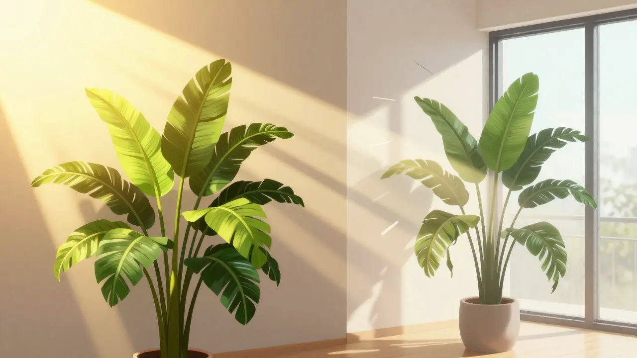 Comparaison visuelle entre la lumière vive extérieure et tamisée intérieure
