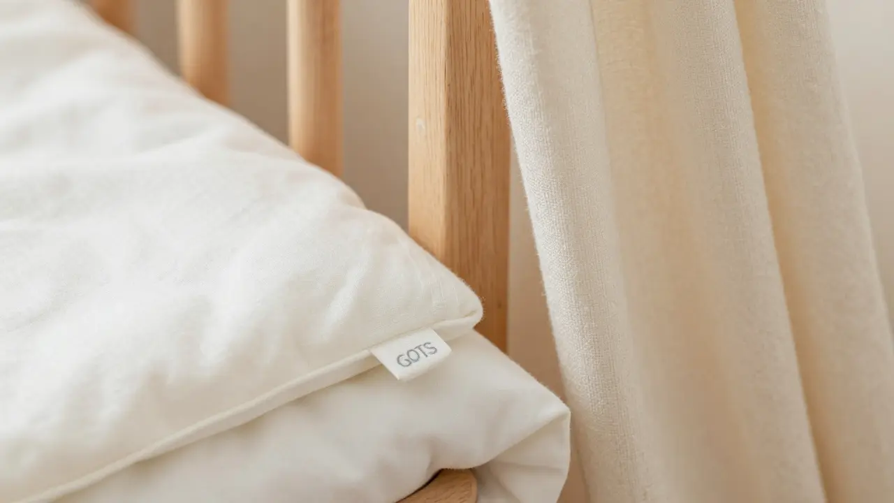 Détail de textiles bio coton et lin ainsi que du bois naturel sain