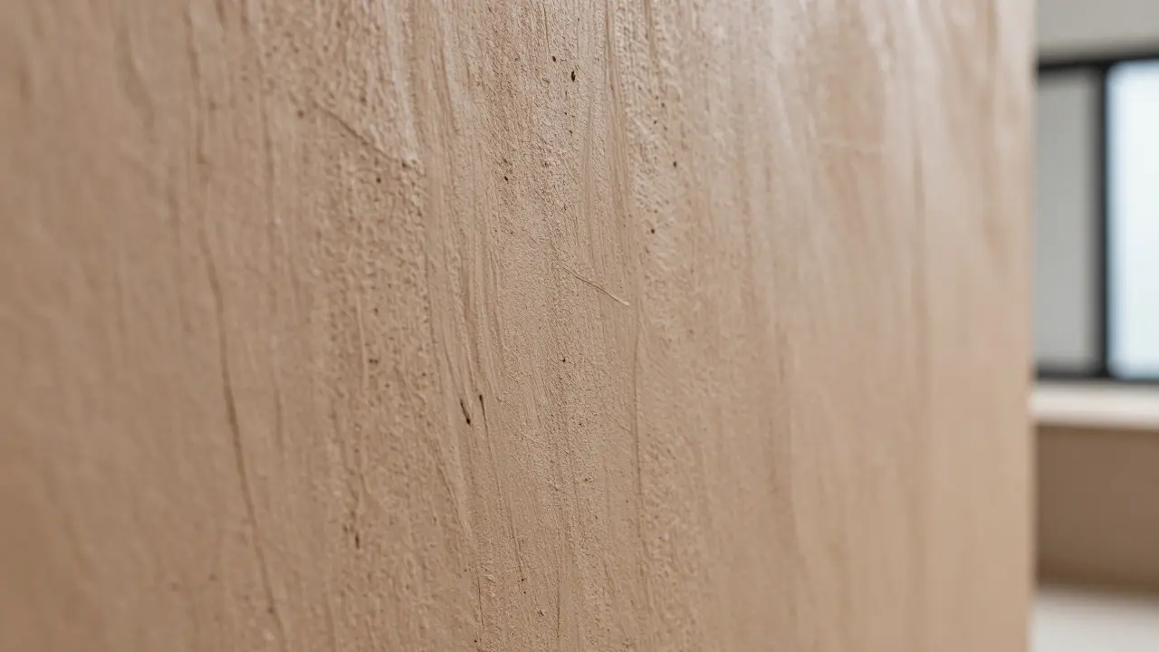 Gros plan sur la texture mate et poreuse d'un enduit à l'argile