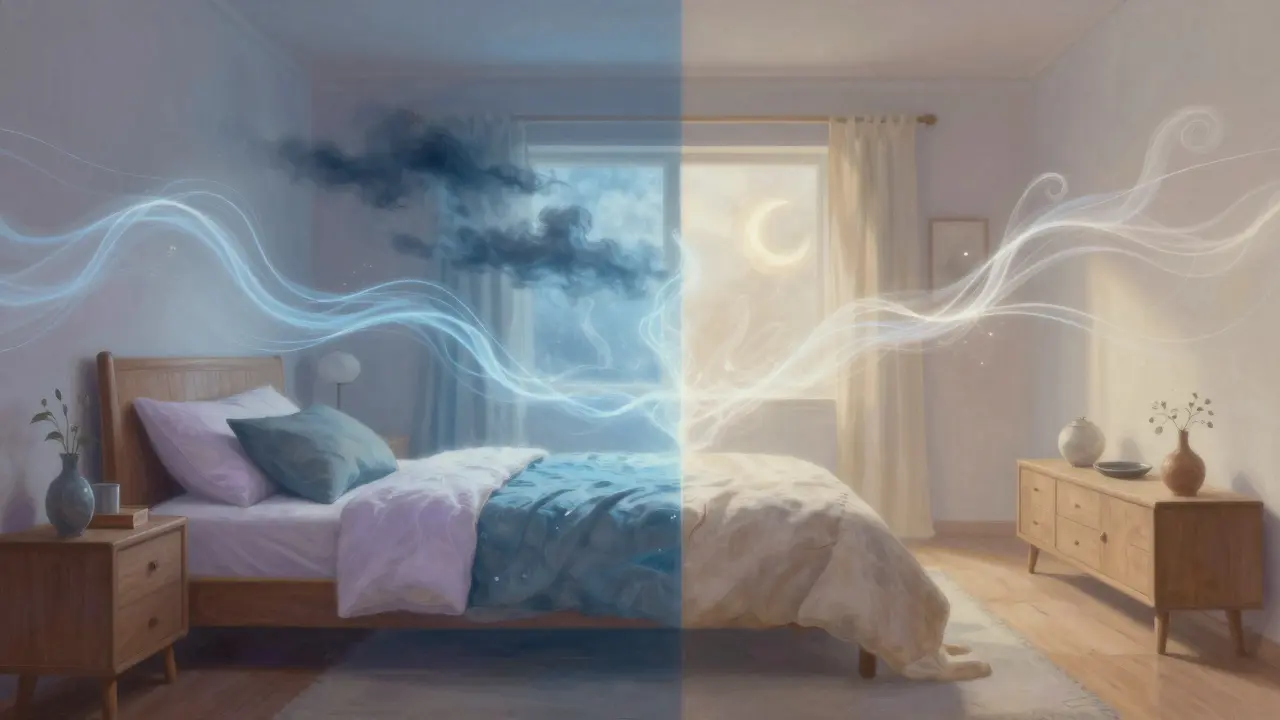 Illustration conceptuelle équilibre énergie Qi dans une chambre