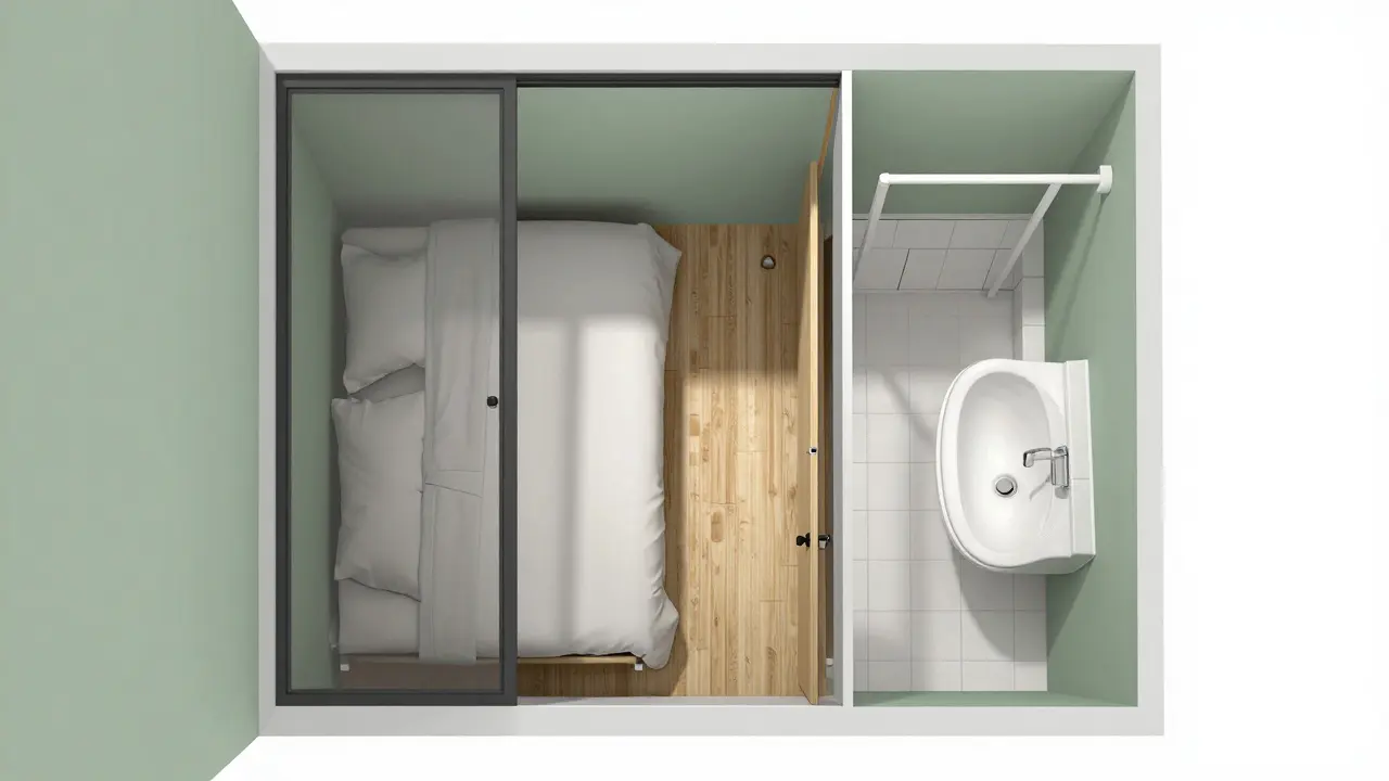 Aménagement intelligent d'une suite parentale compacte avec verrière et portes coulissantes