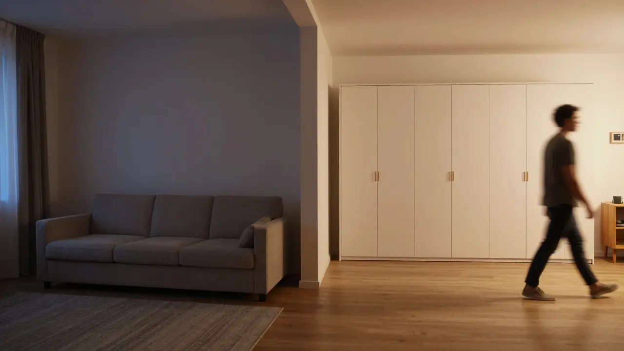 Comparaison visuelle : canapé-lit encombrant vs lit escamotable plié