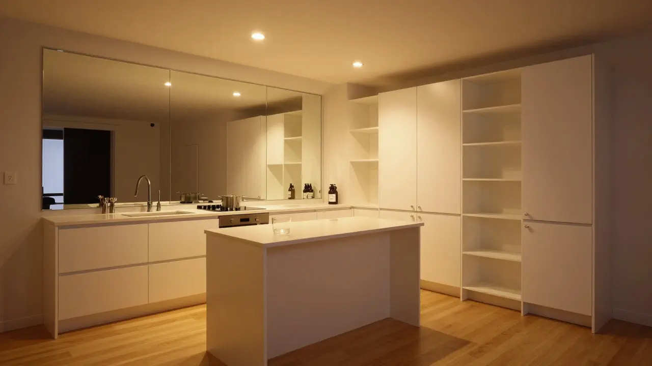 Crédence miroir et éclairage LED pour agrandir visuellement le studio