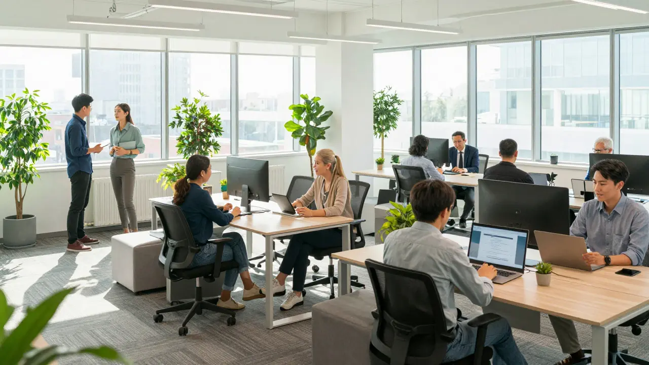Espace de travail hybride collaboratif et lumineux pour équipes