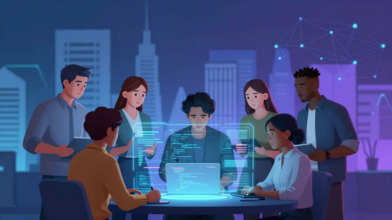 Jeunes professionnels utilisant l'IA et la technologie numérique