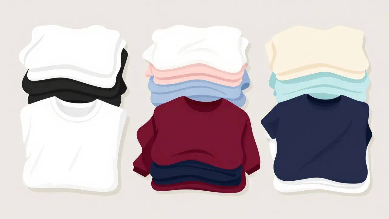 Linge trié par couleurs : blancs, clairs et foncés