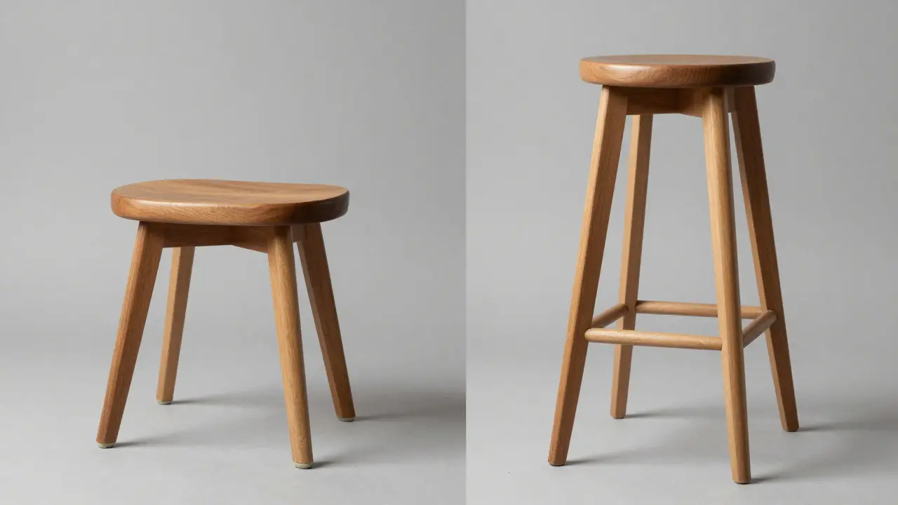 Comparaison avant-après d'un tabouret avec et sans pieds design
