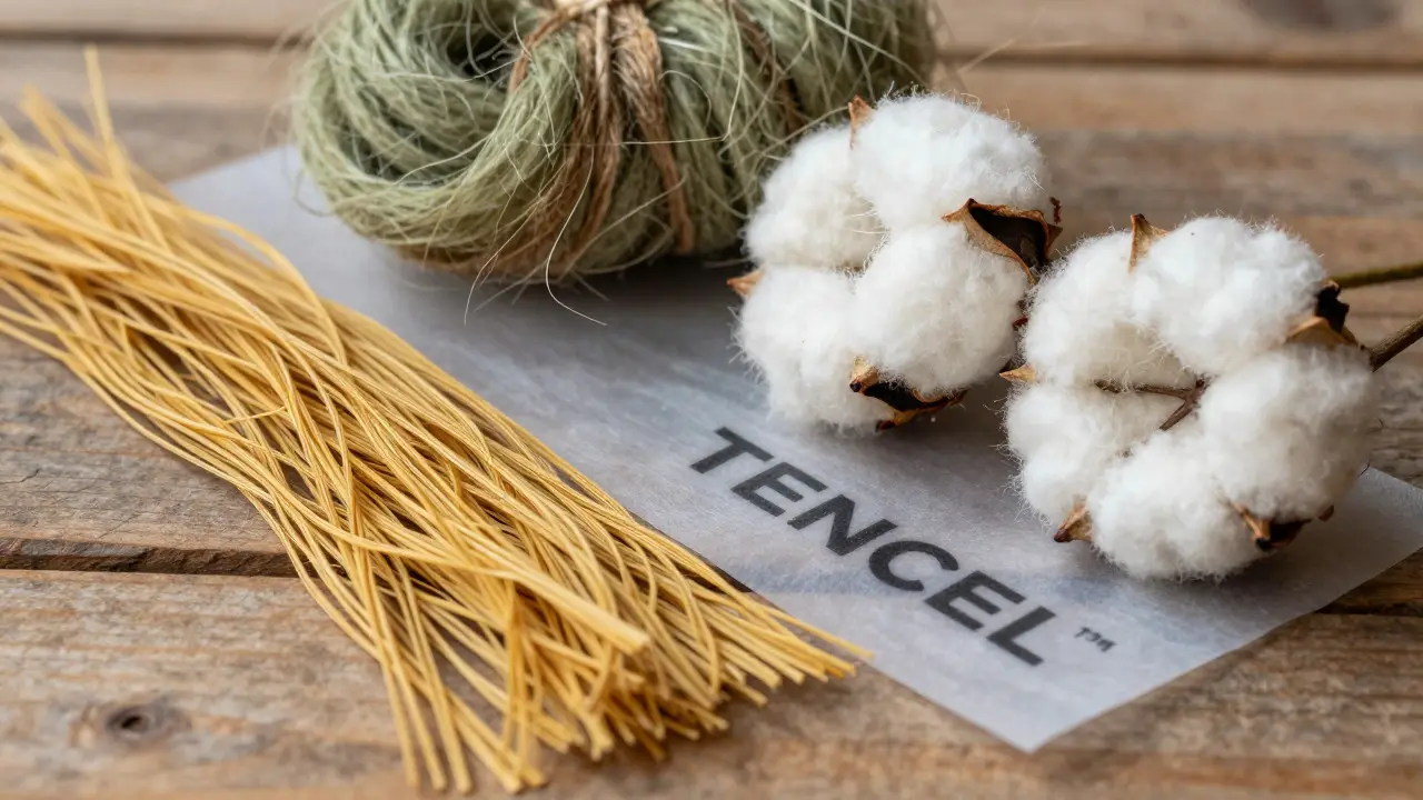 Fibres naturelles : lin, chanvre, coton bio et tissu TENCEL sur table