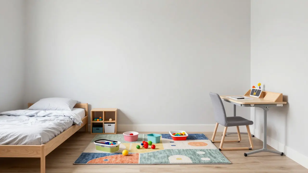 Organisation zonée d'une petite chambre : sommeil, jeu et travail