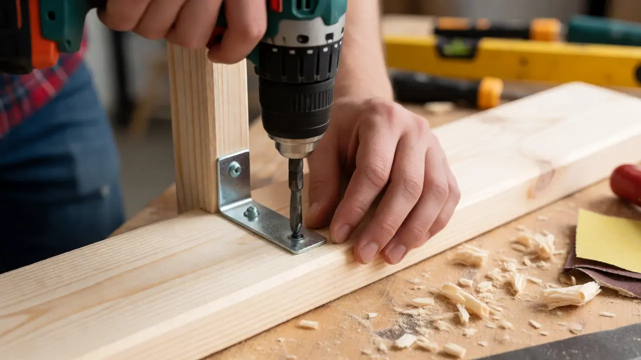 Assemblage d'une étagère échelle DIY avec perceuse et planches