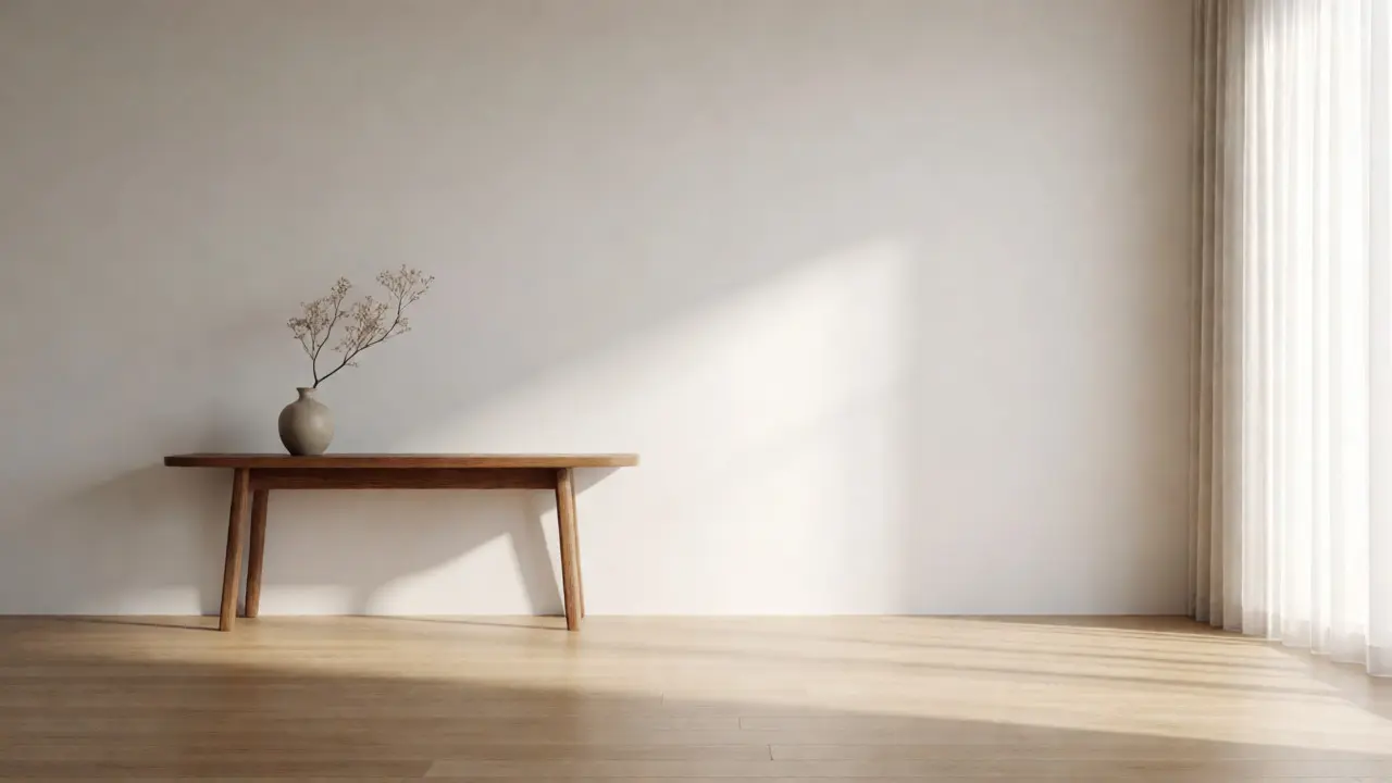 Intérieur minimaliste japonais mettant en valeur l'espace négatif.