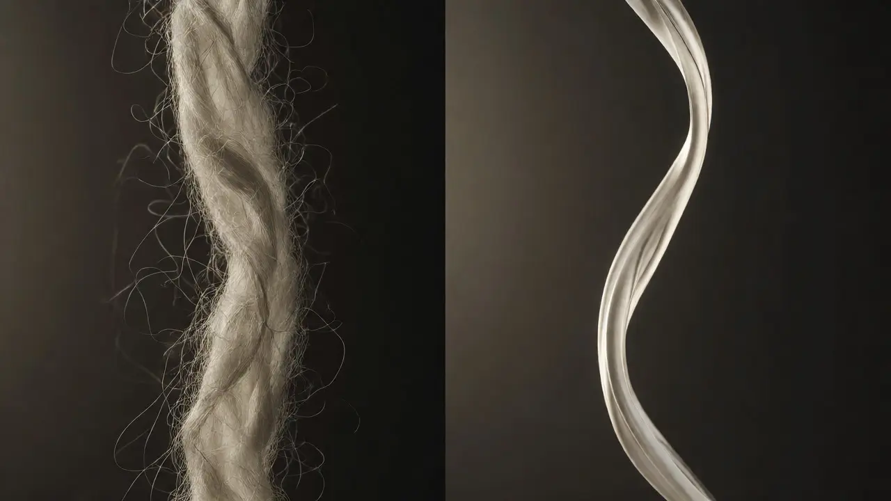 Comparaison visuelle entre une laine grossière et un mérinos ultra-fin