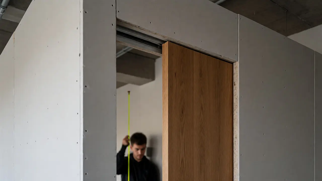 Installation d'une porte à galandage en bois dans une cloison moderne