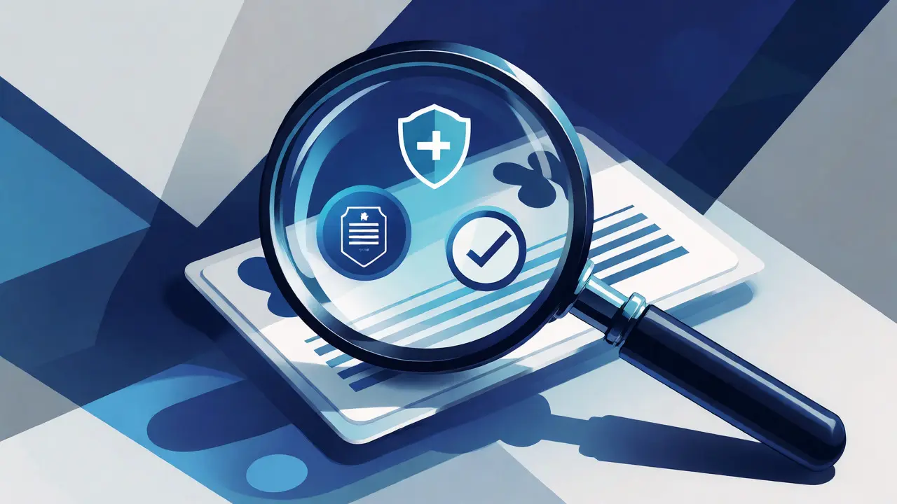 Loupe inspectant des symboles de vérification professionnelle et assurances